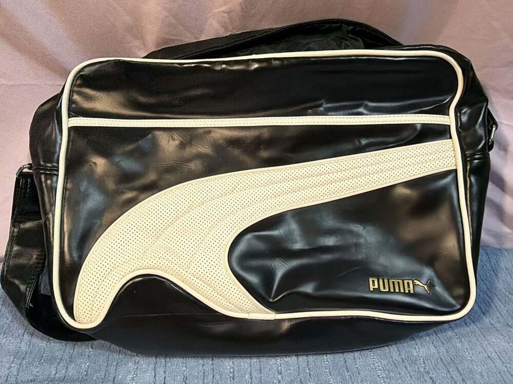 Puma Vintage Black Faux Leather Messenger Bag Gym Duffle